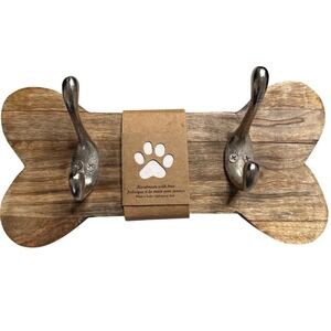 Dog Bone Wood‎ Wall Hook Rack Leash Holder Hat Coat key Silver Double Hooks Rack